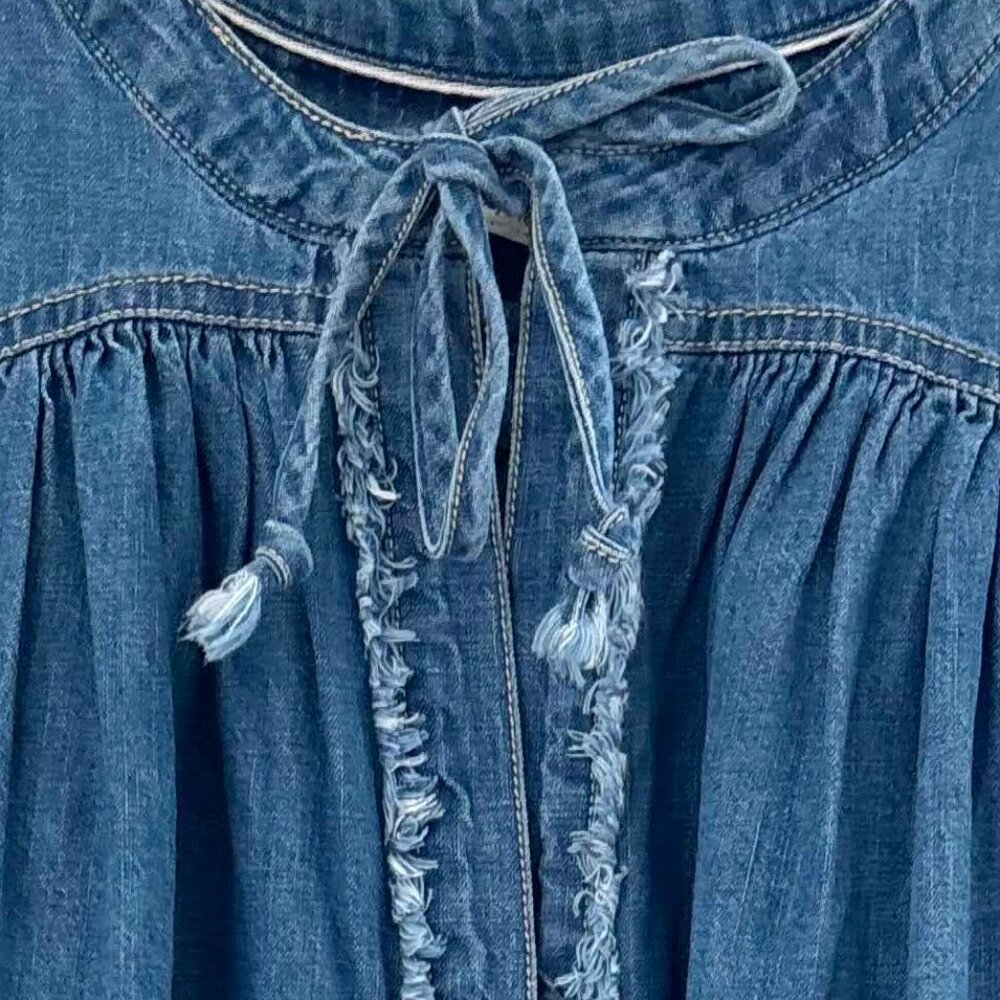 We the Free Summer Love Chambray Oversize Henley Blouse Top Blue - SIZE XS - Picture 7 of 7
